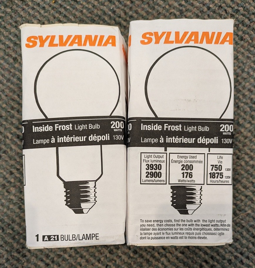 Sylvania 200W Light Bulbs, 2 Pack, Not LED