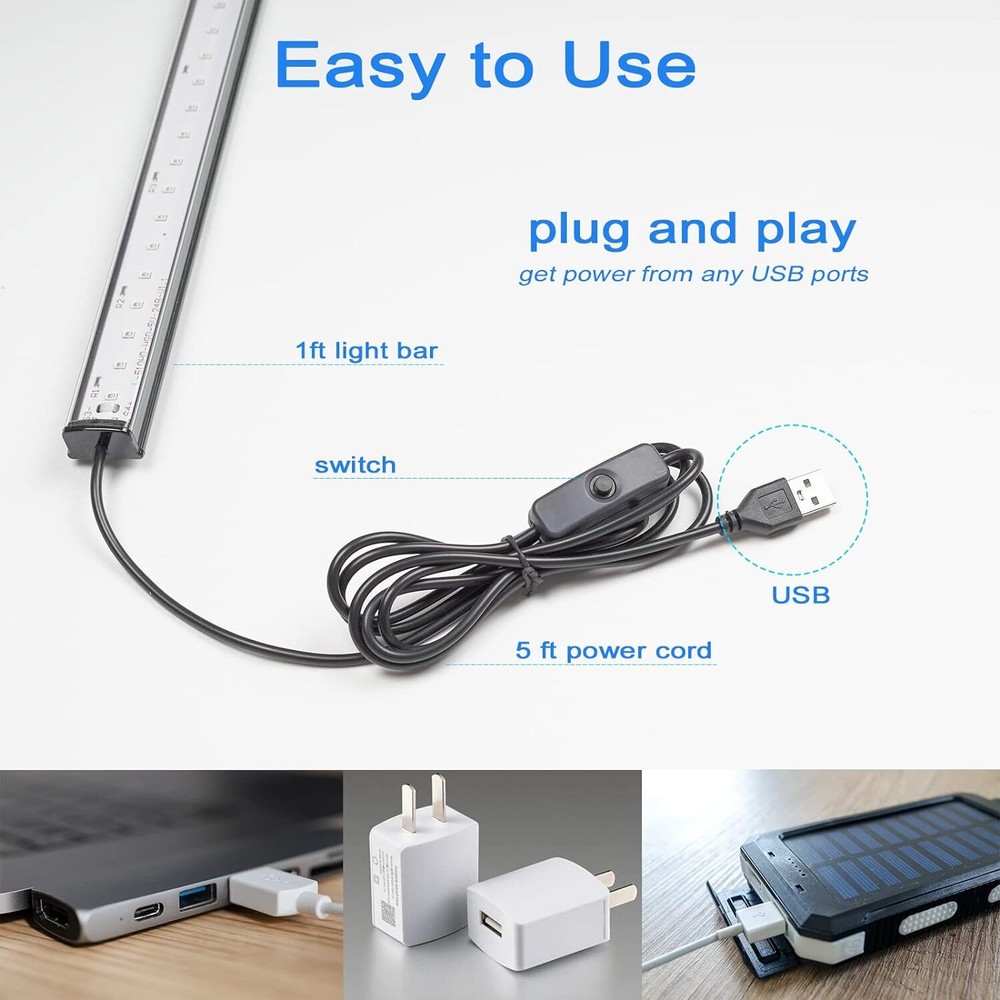 USB Black Light Bar 10W 1Ft Upgraded UV LED Blacklight Strip Lights Small Blac