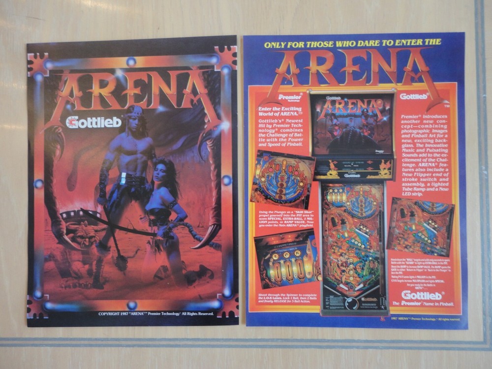 Arena Pinball Machine Flyer Original Magazine Pull Out Ad