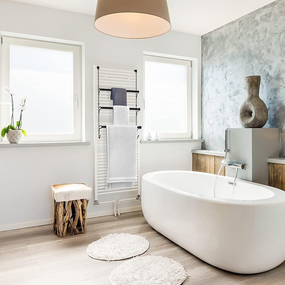 Versatile Black Adjustable Towel Rack with Hooks for Small Spaces - Easy Install