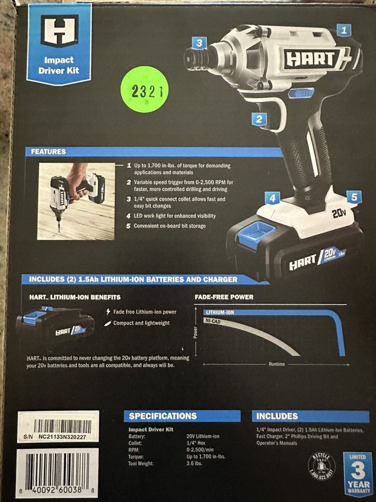 Hart 20v Impact Driver Kit