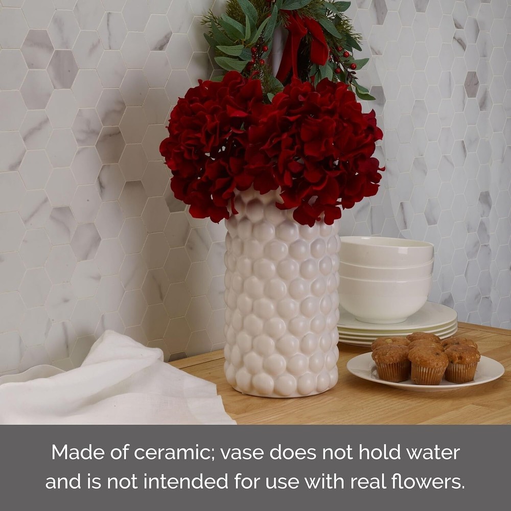 Elements Ceramic Textured Dot Vase 5.71x11.81 Inch White