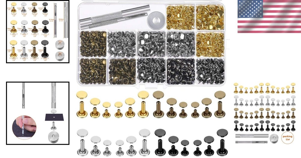 Durable Copper Leather Rivets Kit: 480 Sets with 3 Tools for Creative Projects