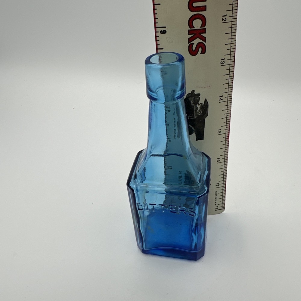 Blue Bitters Bottle Wheaton NJ 6" H 2" Base