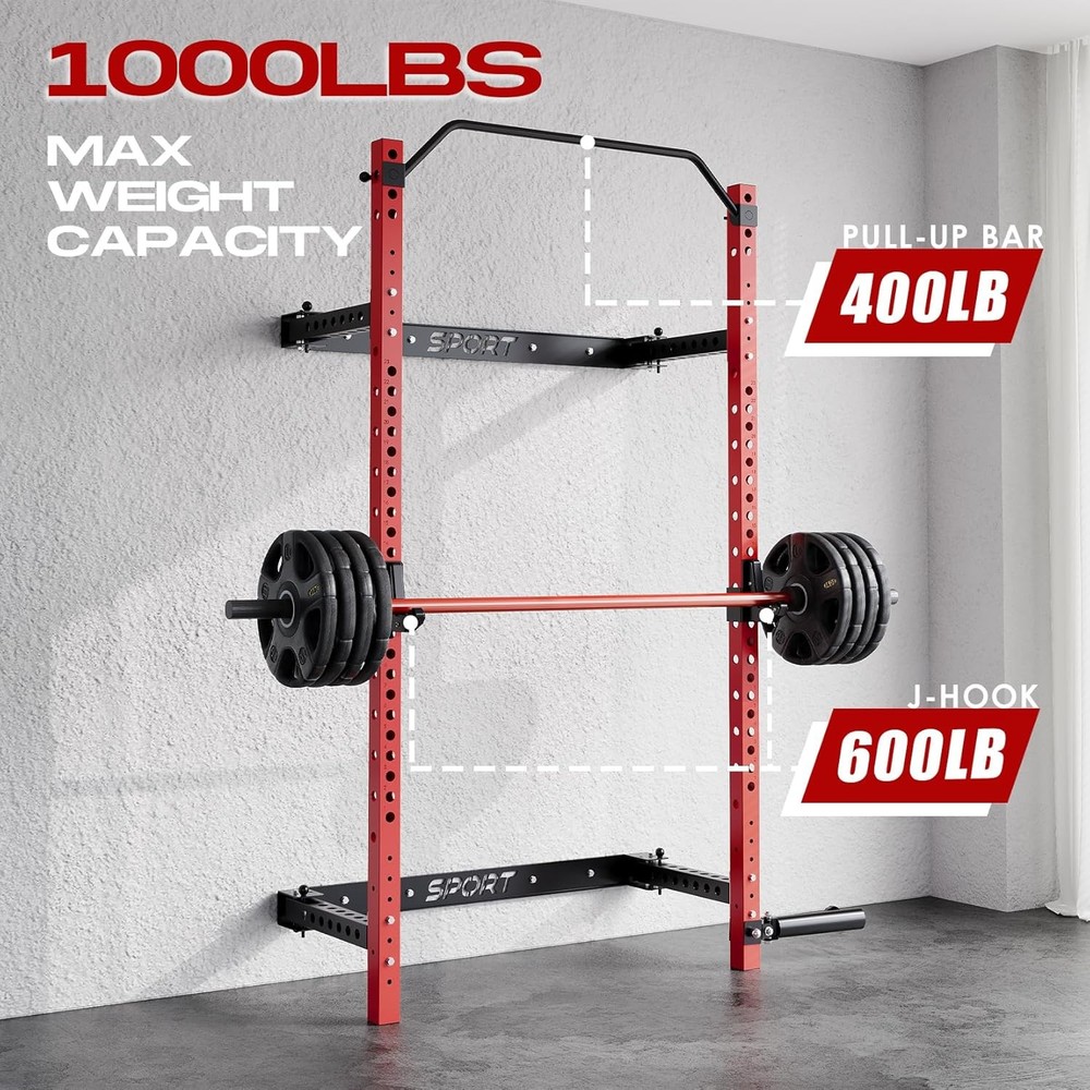 Foldable Wall Mount Squat Rack Space Saving Power Cage for Full Body Training