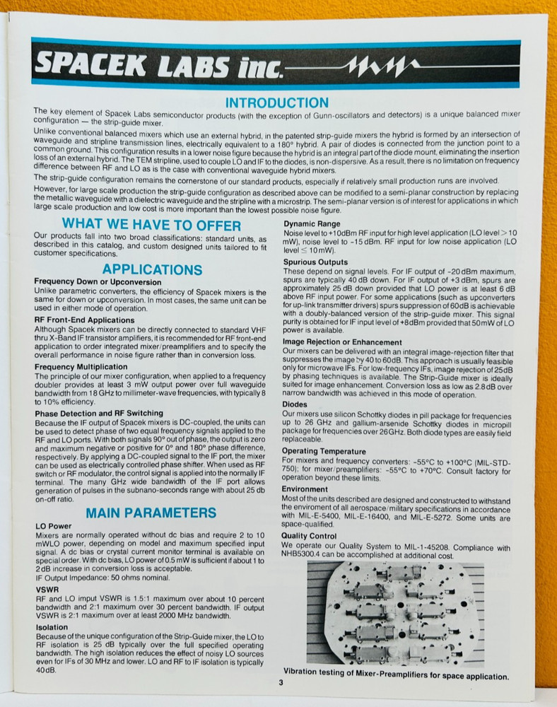 Spacek Labs, Inc MM-Wave Technology Catalog 91-D.