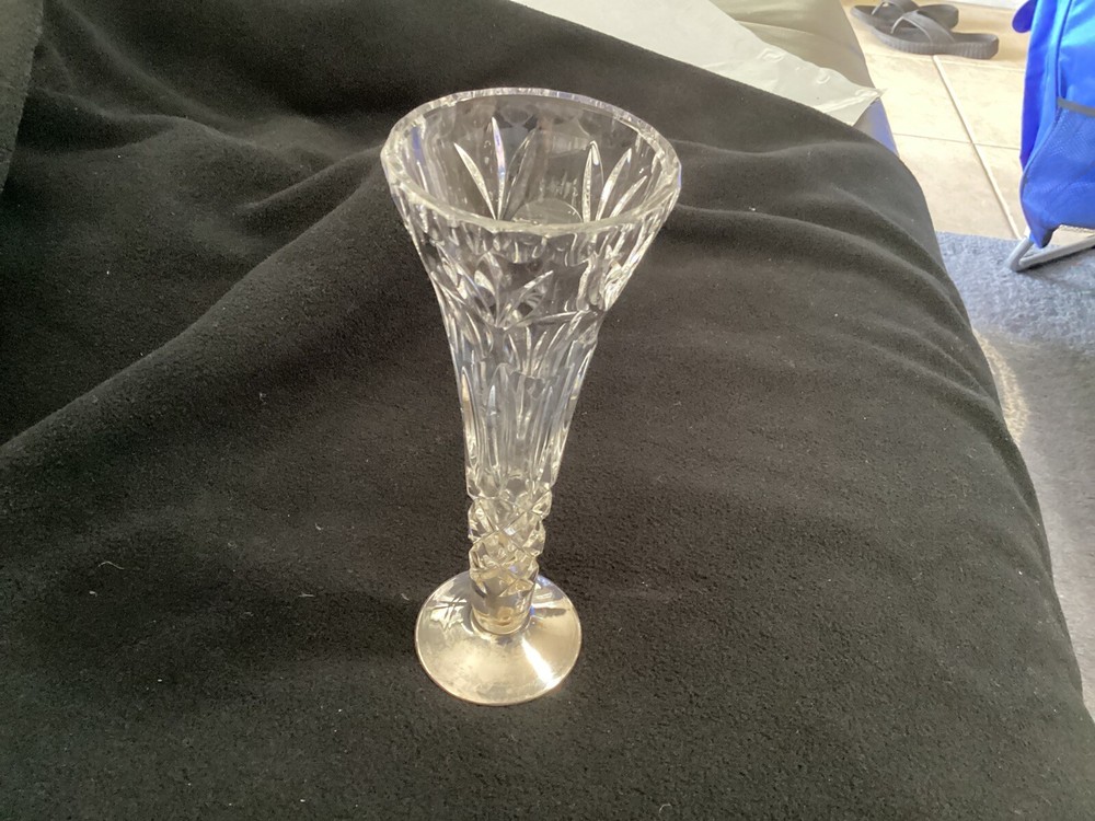 Cut Crystal Vase With Sterling Silver Base