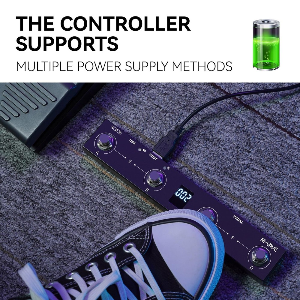 Wireless MIDI Foot Pedal Controller for Loop Tuner Switching Rechargeable