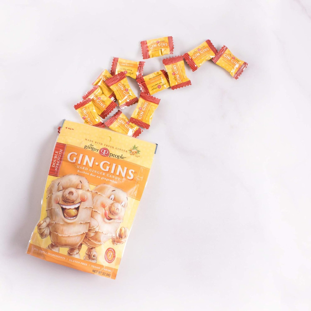 Gin Gins Double Strength Ginger Hard Candy, Individually Wrapped, 3 Oz Bag