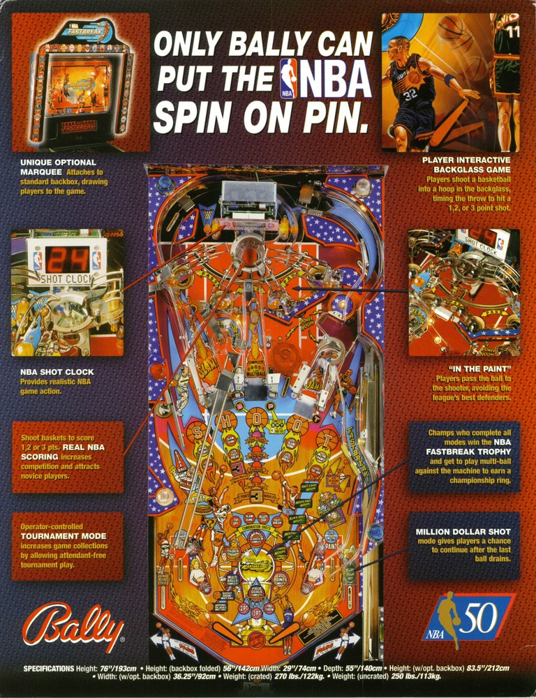 1997 Bally Nba Fastbreak Pinball Flyer