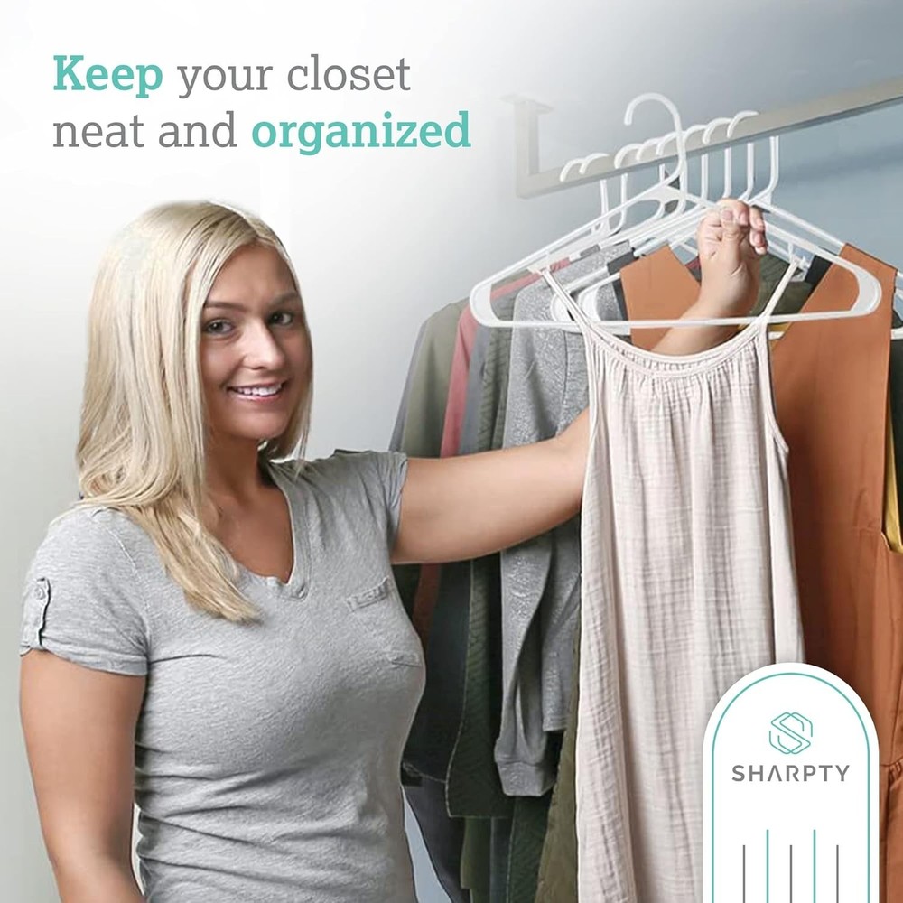 20 Pack Durable White Plastic Hangers - Space-Saving Closet Organization
