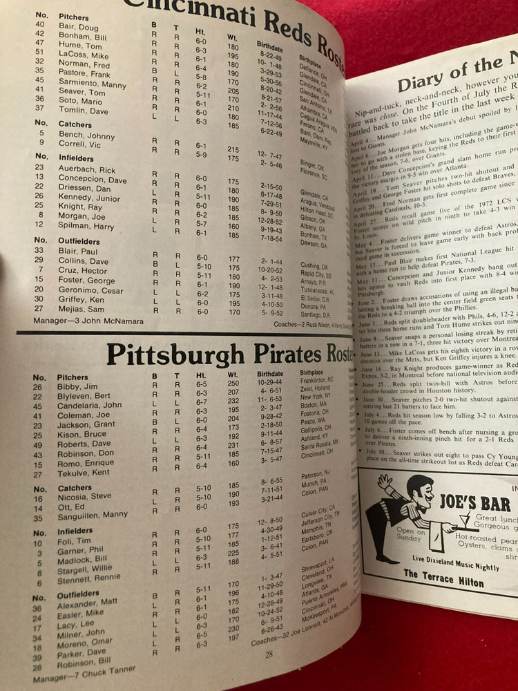 1979 NLCS Program Cincinnati Reds vs Pittsburgh Pirates Stargell Bench Morgan