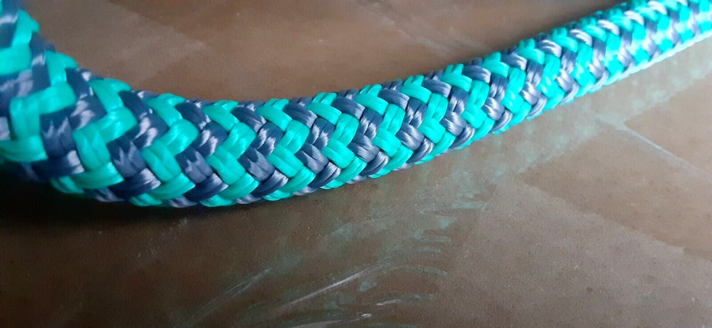 9/16 x 100 ft. Double Braid-Yacht Braid Polyester Rope. Herringbone Teal/Plat