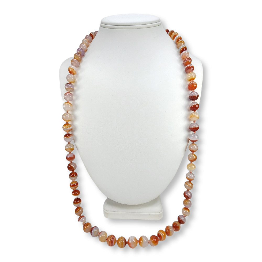 Vintage Round Beaded Rust and Clear Agate Stone Necklace 32" Long