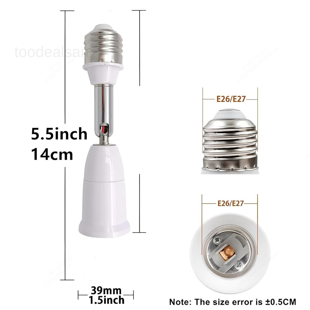 E26/E27 Light Socket Extender, 4.5 Inch Extension white