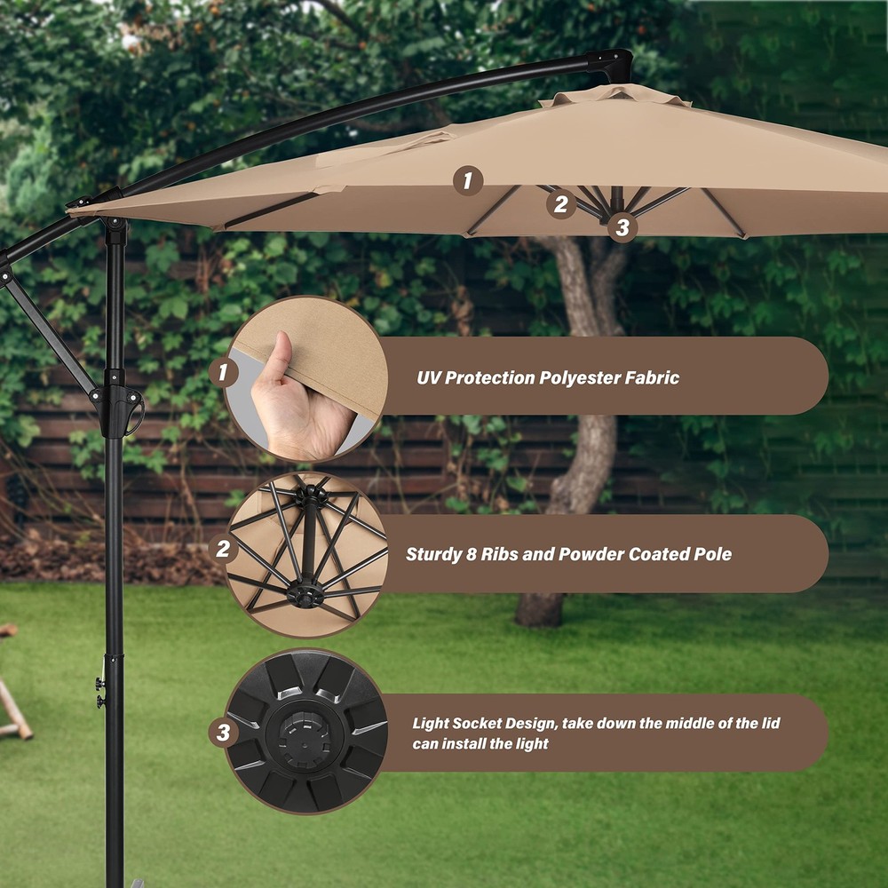 Simple Deluxe 10ft Offset Umbrella Cantilever Patio Hanging Offset, Tan
