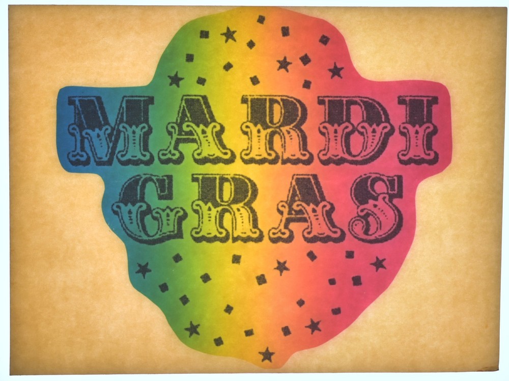 Original VINTAGE 1970s Heat Transfer | Mardi Gras Lithoglitter