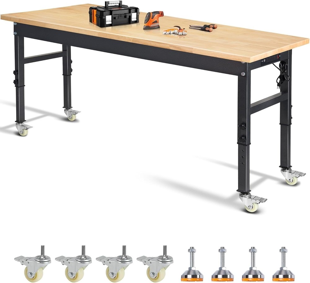 70" Adjustable Work Bench, Workbench Heavy-Duty Work Table for Garage, Home