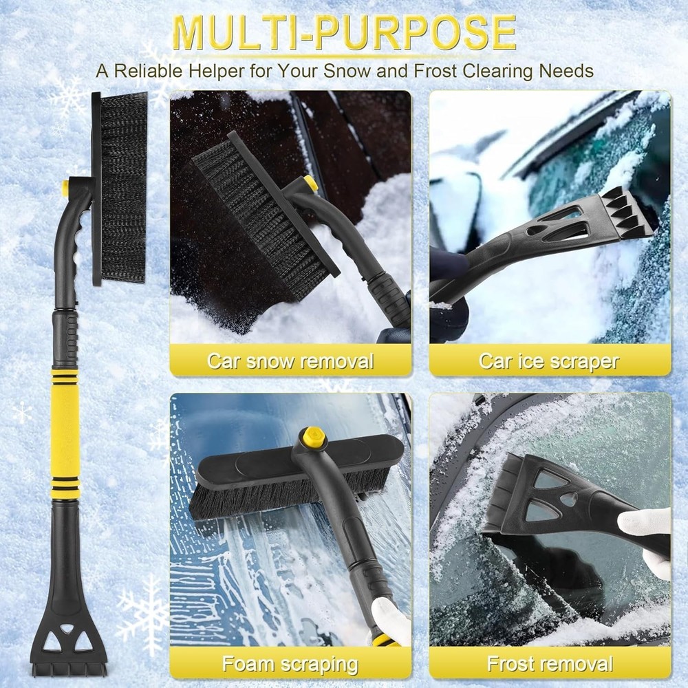 Heavy-Duty 32" Extendable Ice Scraper & Rotating Snow Brush for Winter Safety