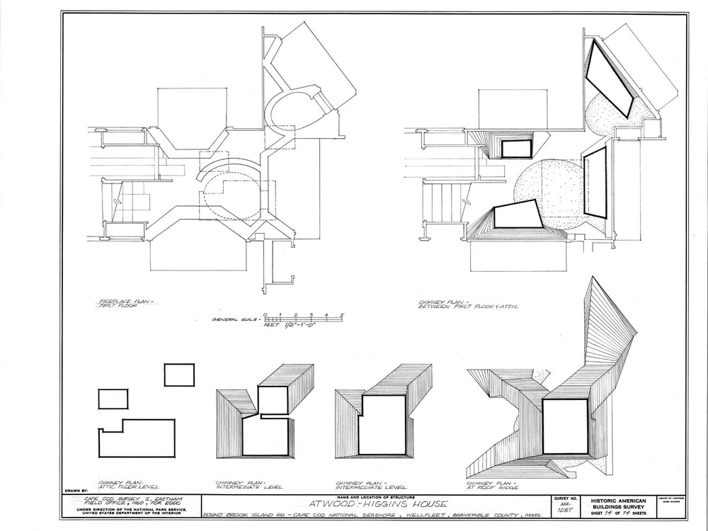 Cape Cod colonial house, 3 bedroom floor plan, architectural drawings & details