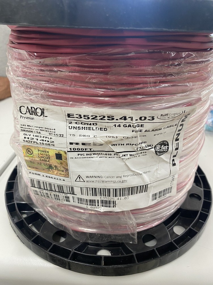 Carol E3522S 14/2C Solid Plenum Fire Alarm/Communication Cable White /1000ft