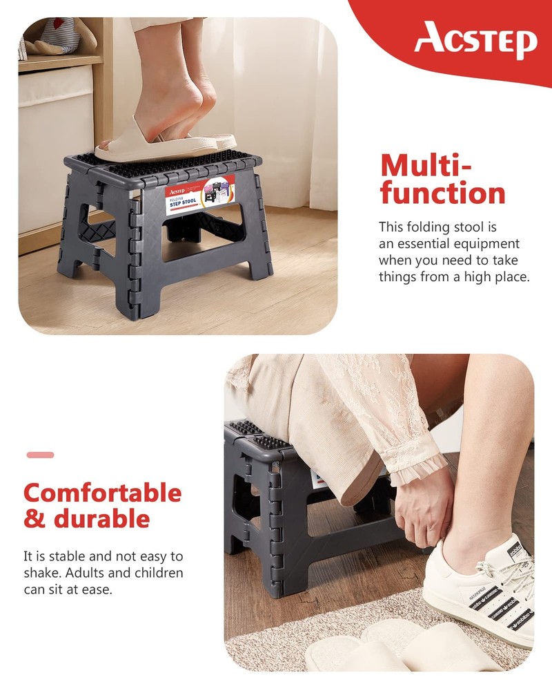 Folding Step Stool 9 inch Height Non-Slip Plastic Step Stools for Kids and Ad...