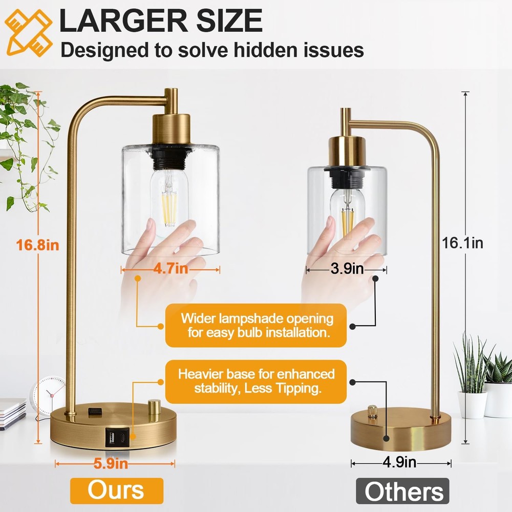 Control Lighting Perfectly - 2 Dimmable Table Lamps with USB Charging