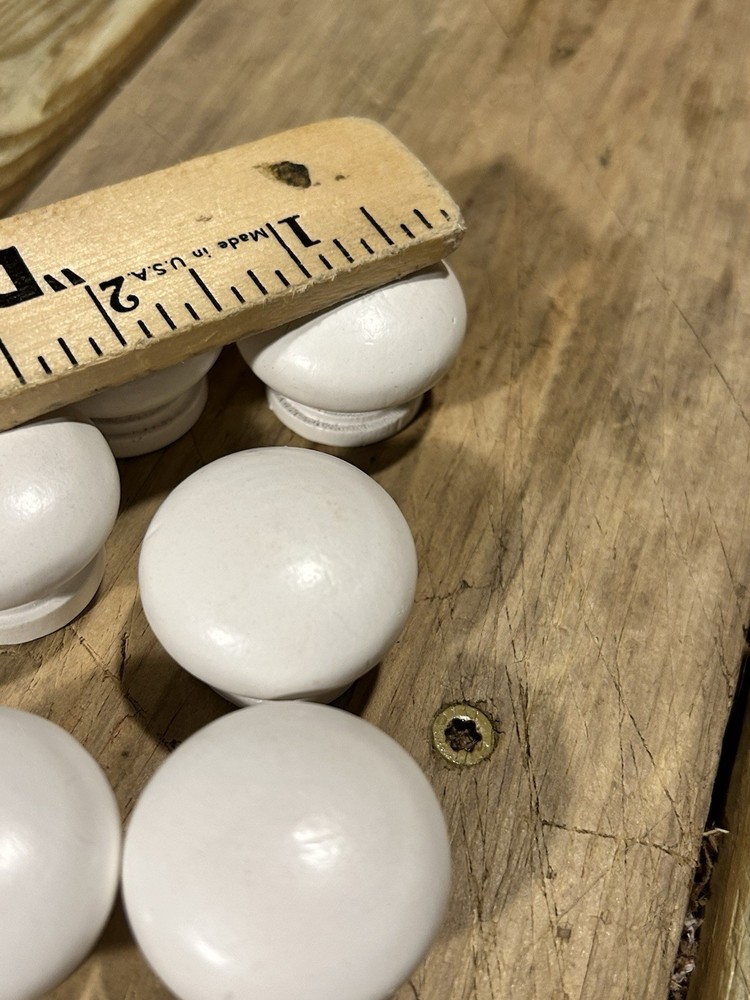 6 White Wood Knobs Drawer Cabinet Vintage Door Pulls Round 1”