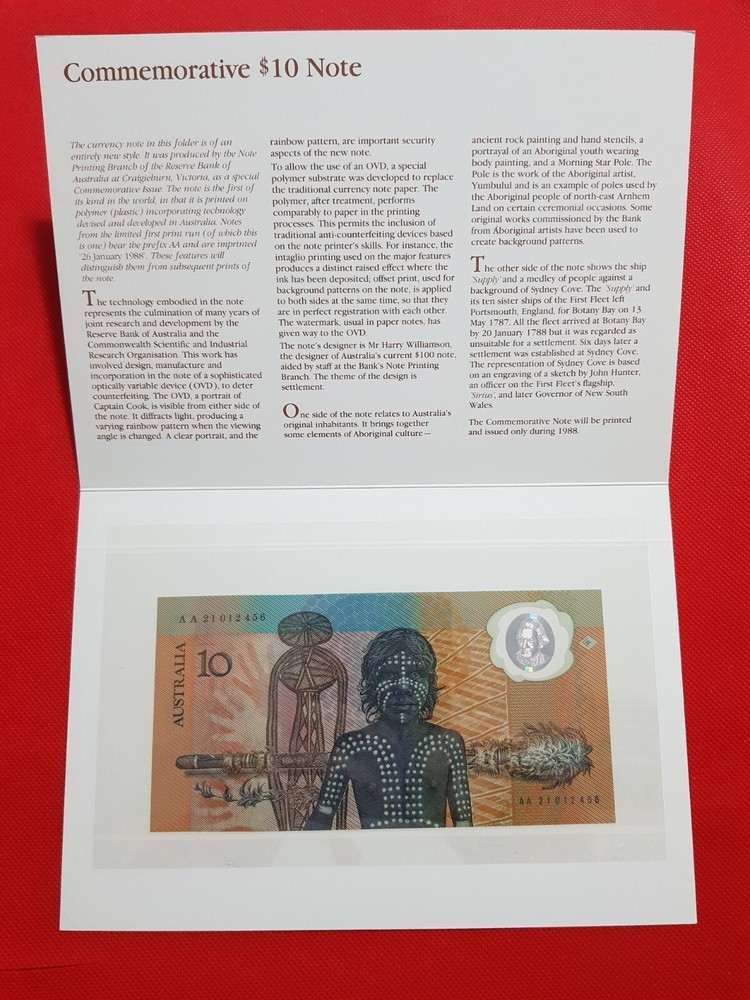 1988  $10 CONS FRASER/JOHNSTON FIRST POLYMER NOTE FOLDER AA 21 012  456