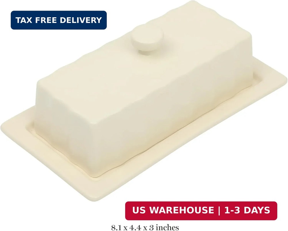 Martha Stewart Broadbrook Stoneware Butter Dish with Lid, Rectangular Covered Bu