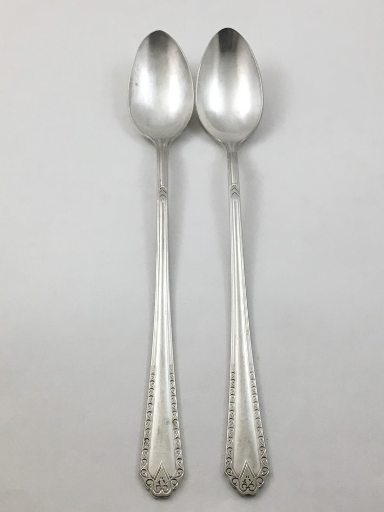 2 National Silver Co TWELVE Pattern Silverplate Iced Teaspoons 7 1/2"