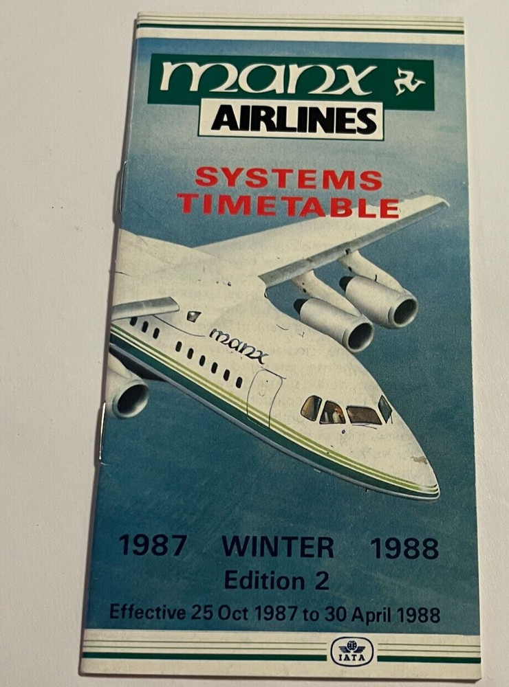 Manx Airlines Systems Timetable 1987 1988 Winter