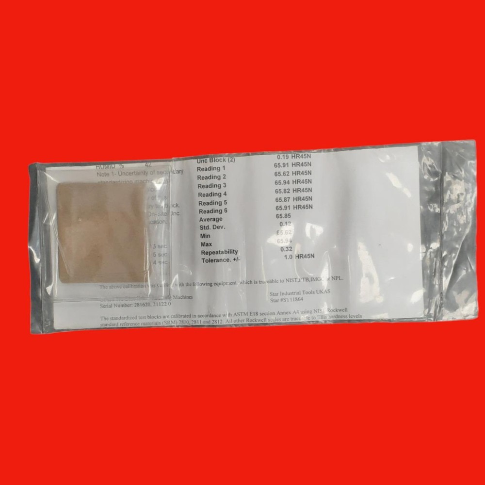 Gilmore Diamond Tools 65.85 HR45N Certified Rockwell Hardness Testing Block