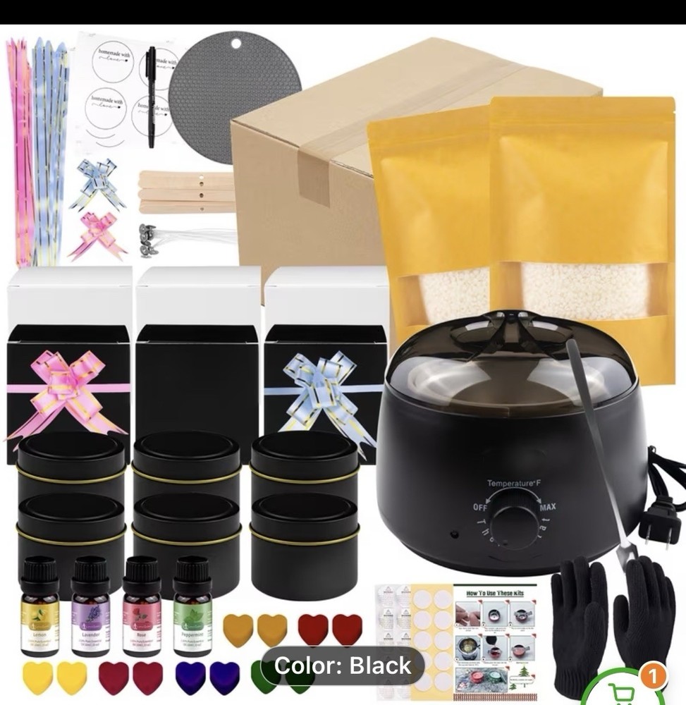 Candle Making Kit Soy Wax Essential Oils Containers Tools Black