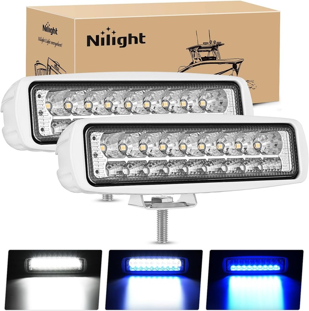 Nilight Marine LED Pods Navigation Lights 2PCS 54W Blue White Flood Beam Light