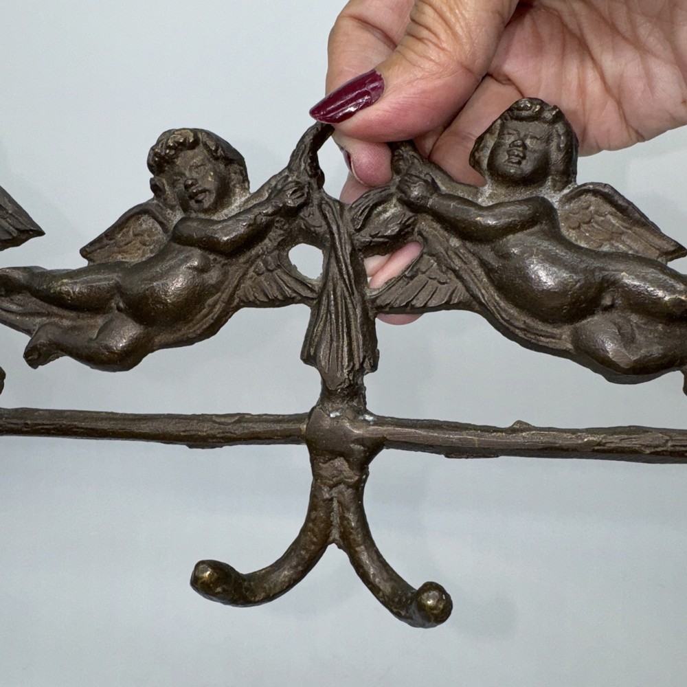 Cast Iron Cherub Wall Mount Coat:key Hook Rack , 6 Hooks, Magnificent!