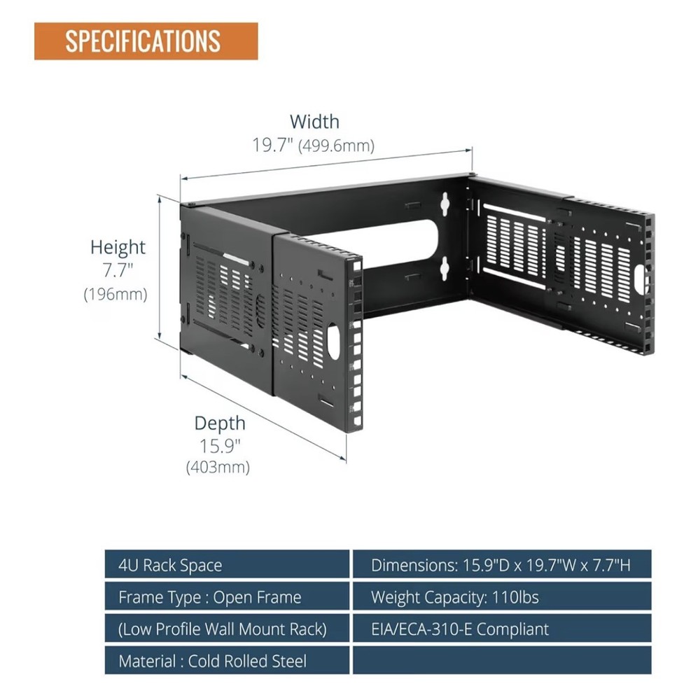 Tecmojo 4U Wall Mount Network Rack, 19" Open Frame Patch Bracket Adjustable