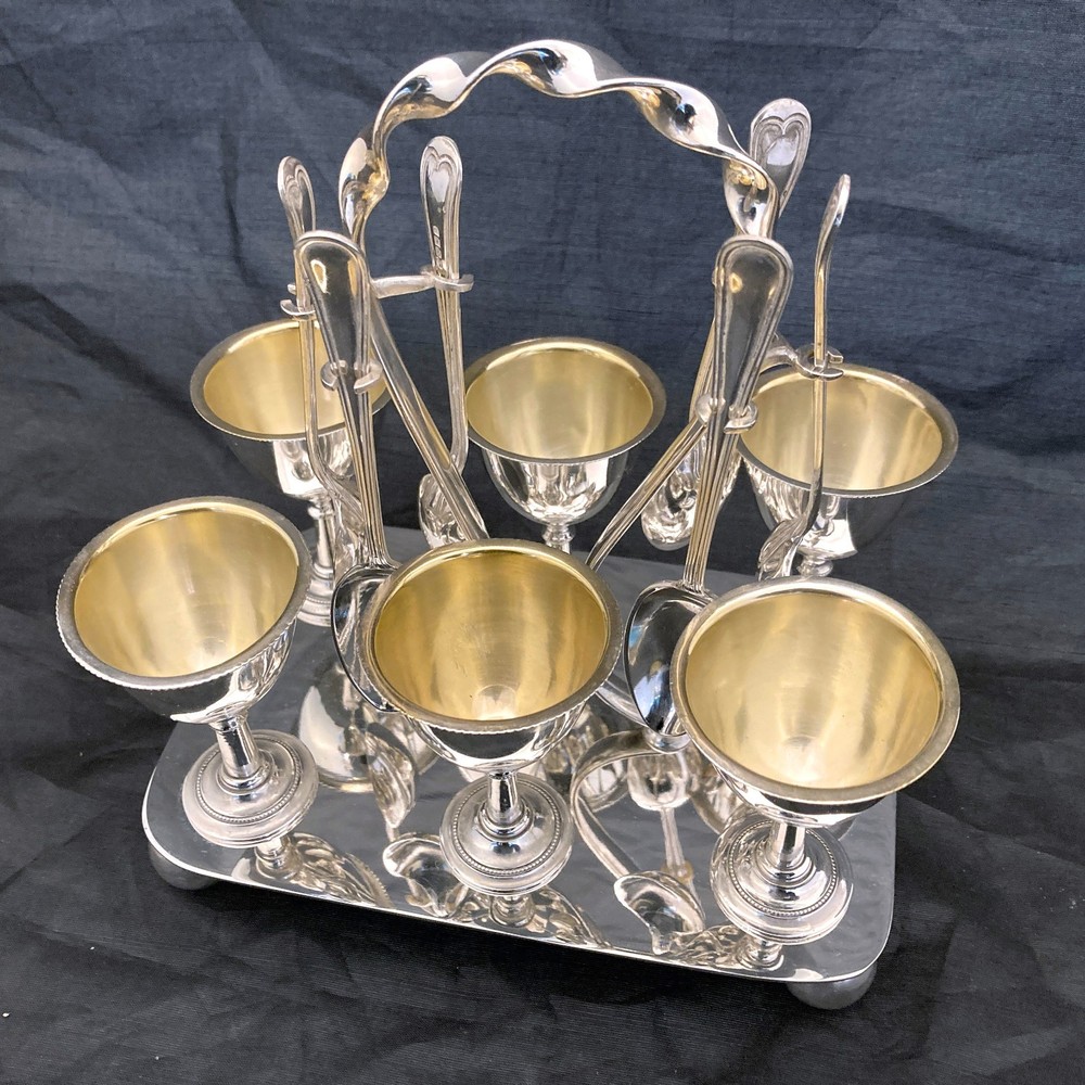 Antique art deco egg cruet serving set.