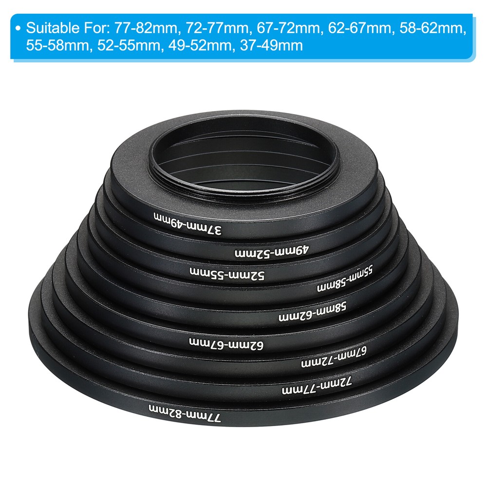 Step Up Rings Set, 9 Pack Lens Filter Adapter Ring for Camera Lenses, Black