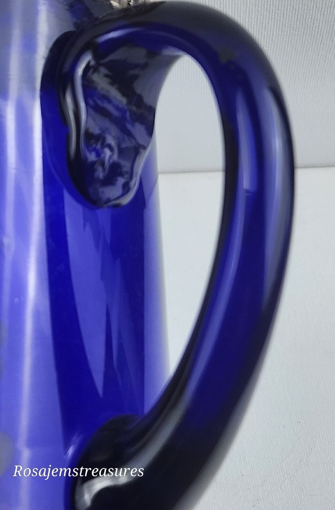 Cobalt Blue Pitcher with Silver Toned Filigree