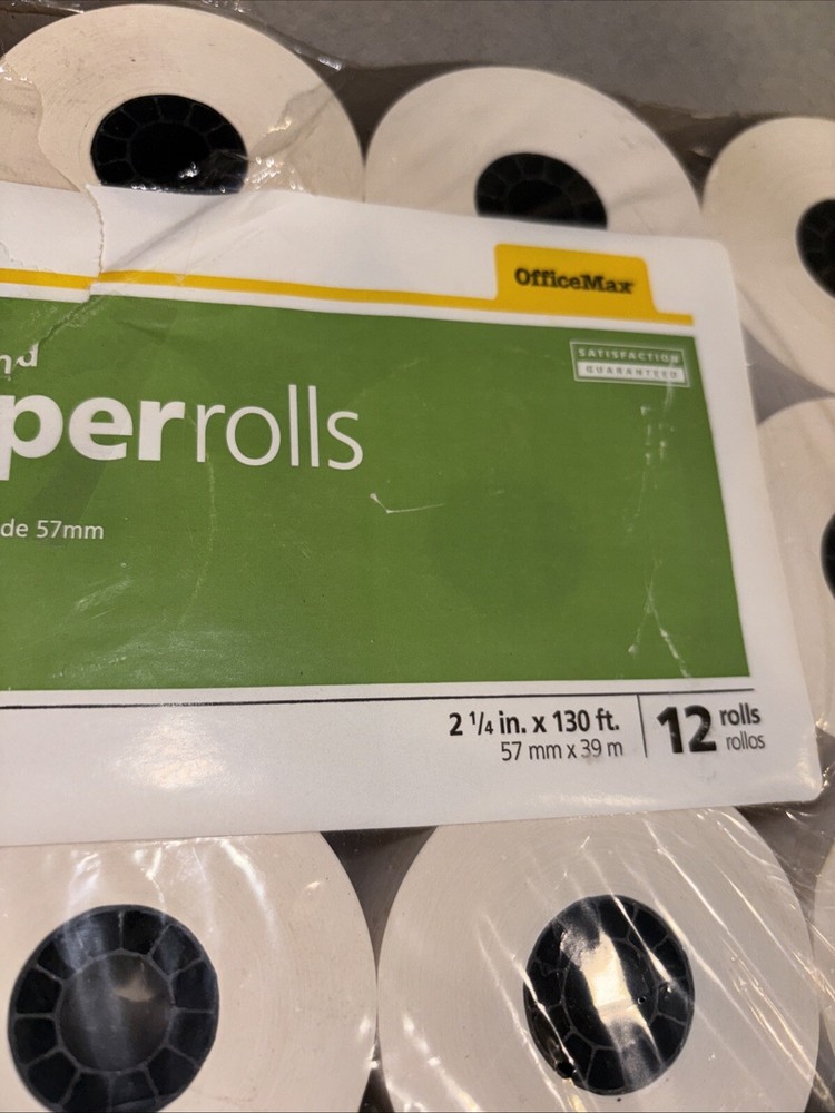 New 11 Rolls 2 1/4" Adding Machine Rolls White Paper 130 ft. OfficeMax OM98103