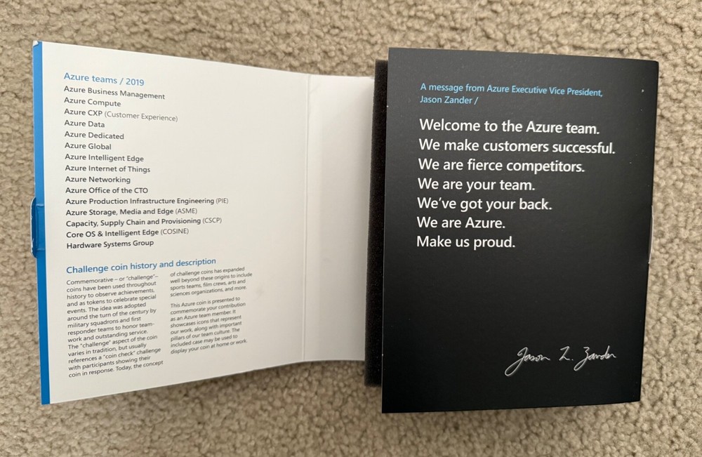 Rare! MICROSOFT AZURE TEAM Commemorative "Challenge" Coin (2019) Cloud & Edge
