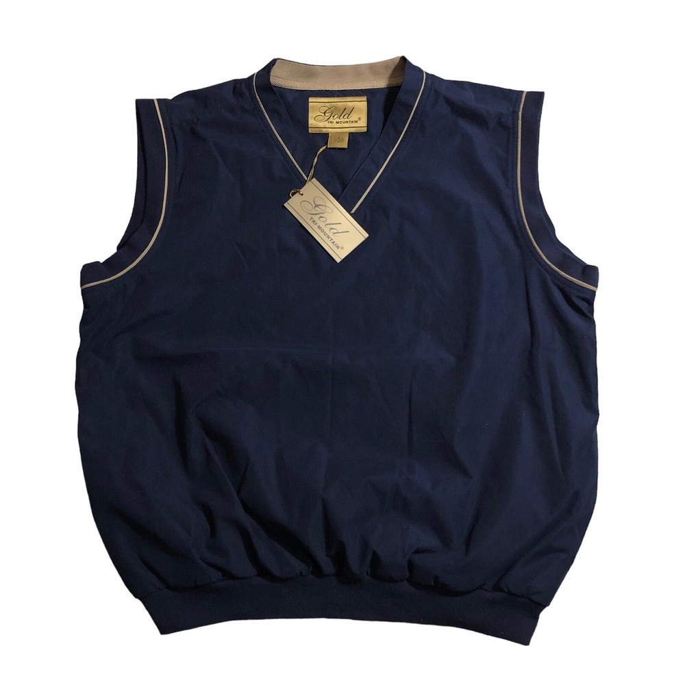 gold tri mountain mens vest golf pullover blue size L polyester new with tags
