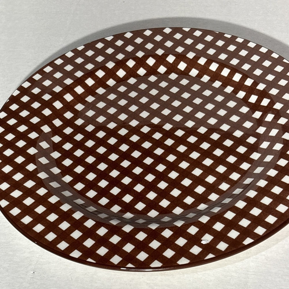 Fall Autumn Brown Gingham Ceramic Plate 10.5” Diameter New