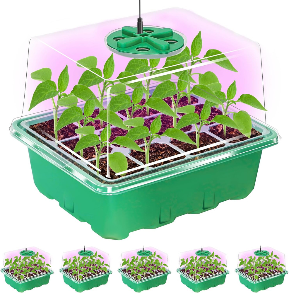 5 Packs Seed Starter Tray with Plant Light, Elevated Seedling Starter Trays Kits