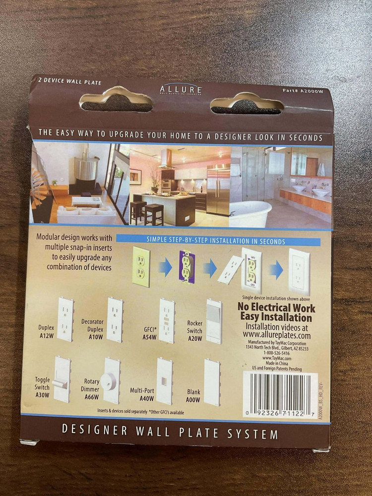 Allure Designer Wall Plate System Part # A2000W