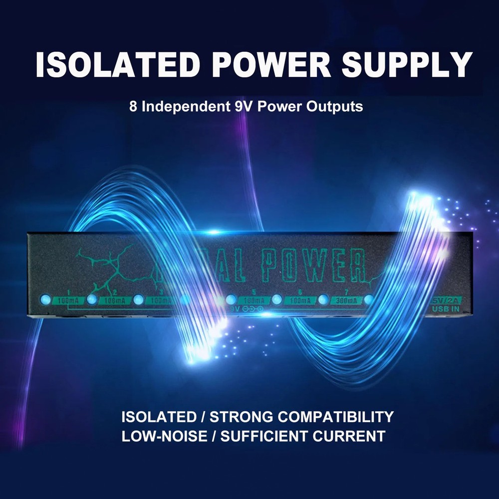 Isolated 8-Output Pedal Power Supply with USB-C Input and 9V DC Outputs