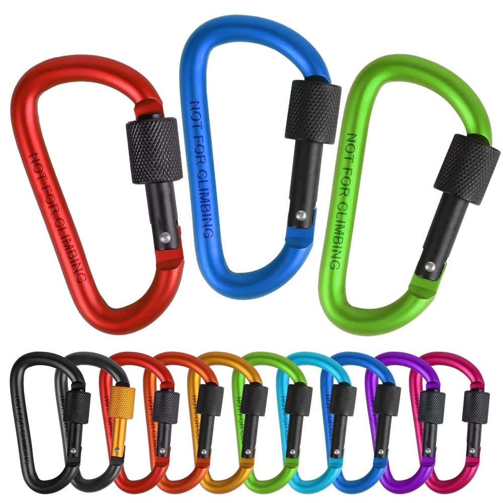 3" Aluminum D-Ring Locking Carabiner Clip, Snap Hook for Camping, Multicolored