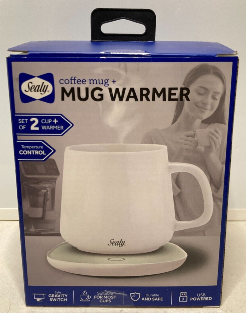 Sealy Coffee Mug+Mug/Cup Warmer 2Pc Set, USB Power, Temp Control, Gravity Switch