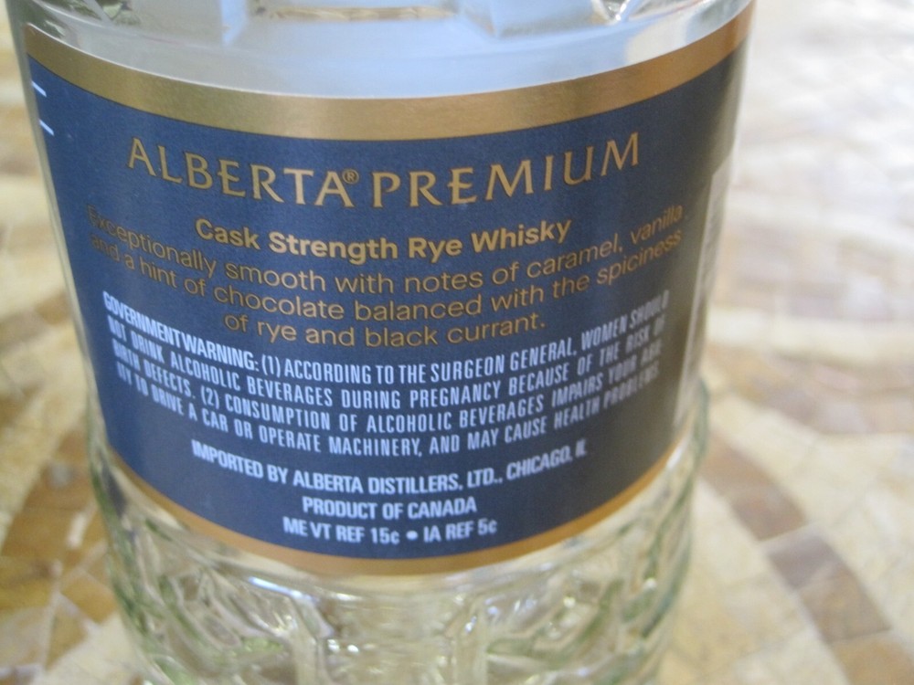 ALBERTA PREMIUM CASK STRENGTH 63.7% ABV Canadian Rye Whiskey Empty Bottle & Box